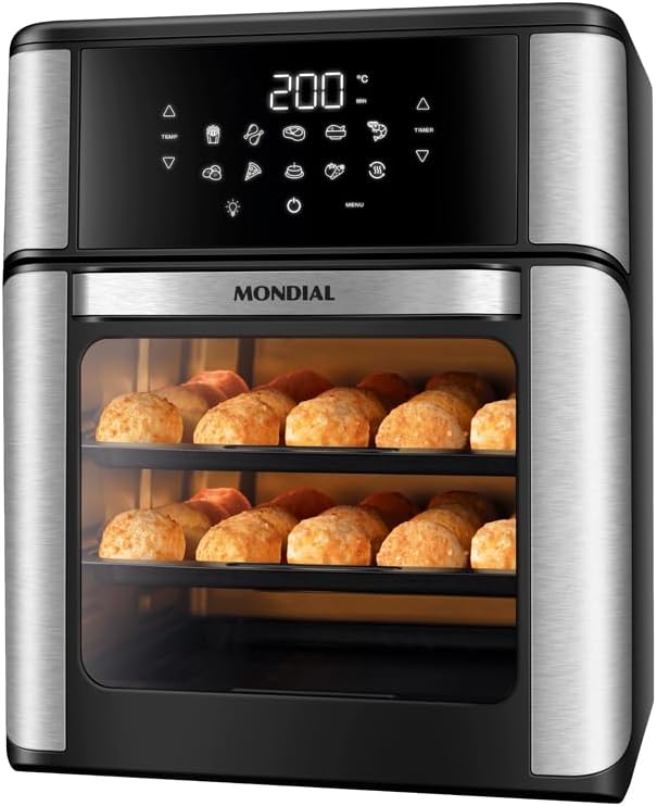 MONDIAL Fritadeira Air Fryer Forno Oven 12L, Preto/Inox, 2000W, 110V - AFON-12L-BI
