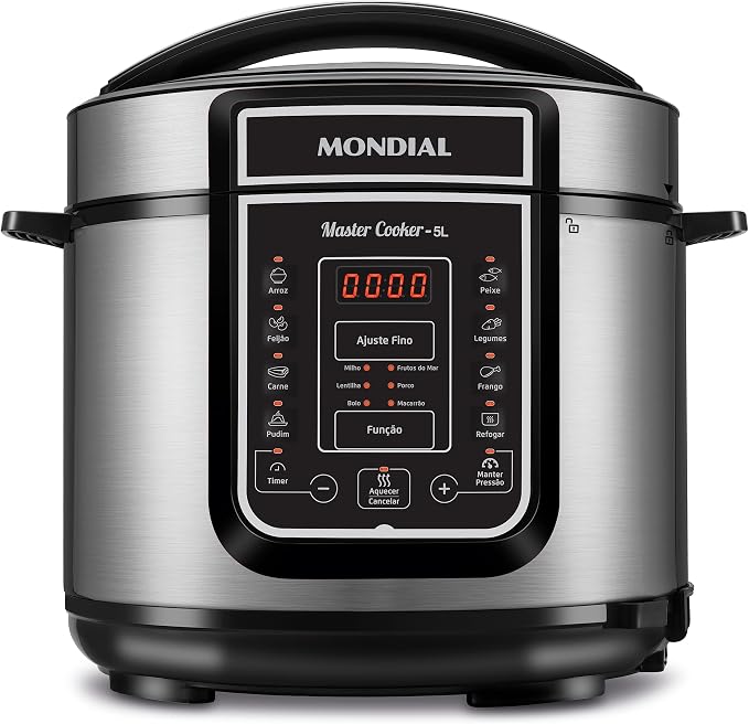 MONDIAL Panela de Pressão Elétrica Digital 5L, Preto/Inox, 900W, 110V - PE-38