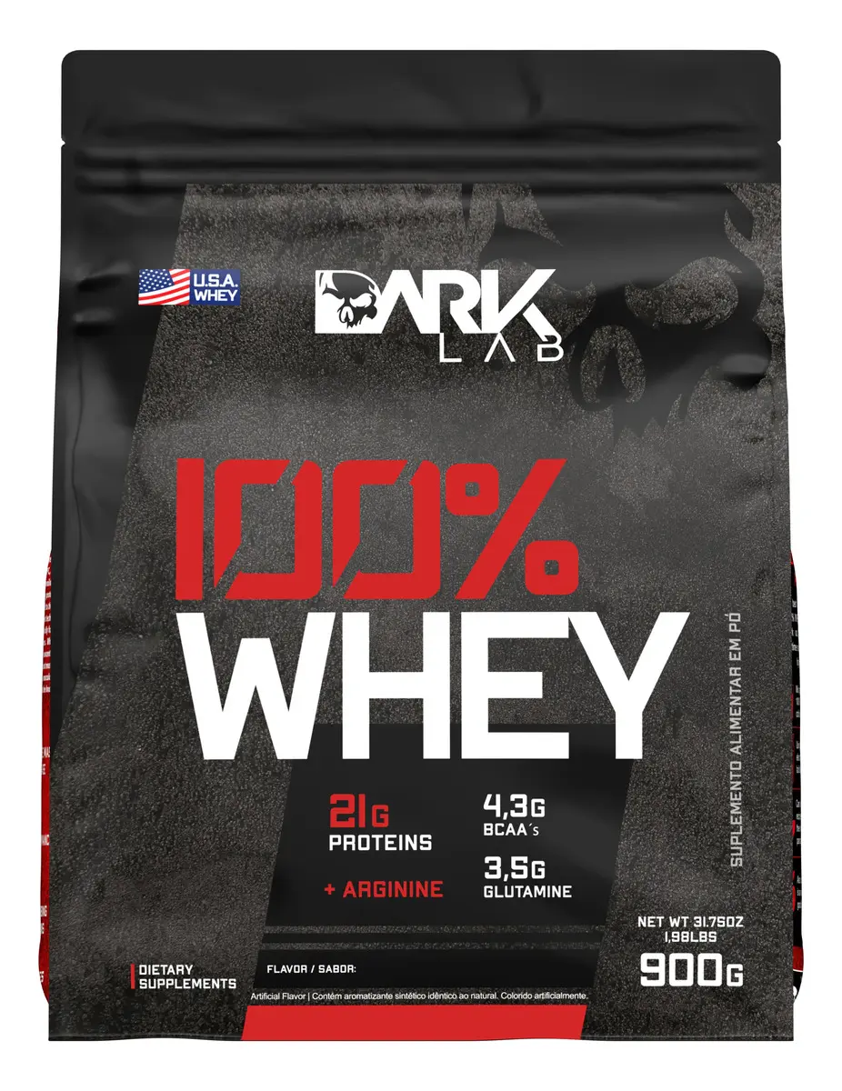 Whey Protein Concentrado 100% Dark Lab 900g Refil: Proteína de Qualidade com Ótimo Custo por Dose